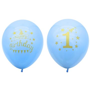 Ballonnen Happy Birthday 1 Blauw (10st) 