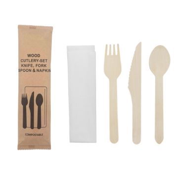 Bestekset Hout 4-delig - 16cm - 12 setjes 