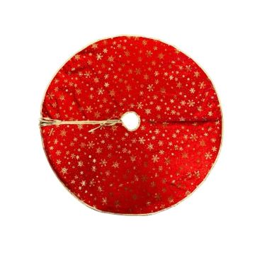 Kerstboomrok Rood Metallic Sneeuwvlok - 90cm