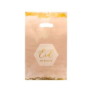 Plastic Uitdeelzakjes Eid Mubarak Roze & Goud 