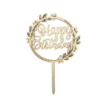 Taarttopper Happy Birthday - Hout - 13x20cm