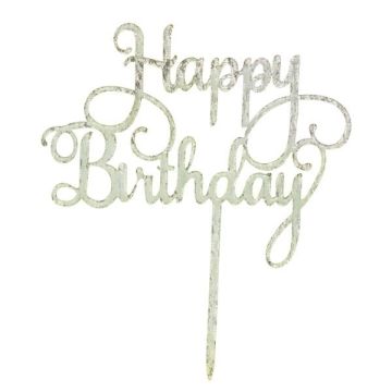 Cake Topper 'Happy Birthday' Zilver