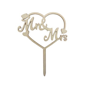 Taarttopper Mr & Mrs - Hout - 15x20cm
