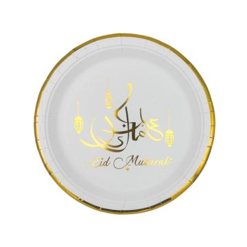 Stijlvolle Borden Eid Mubarak Wit & Goud 23 cm