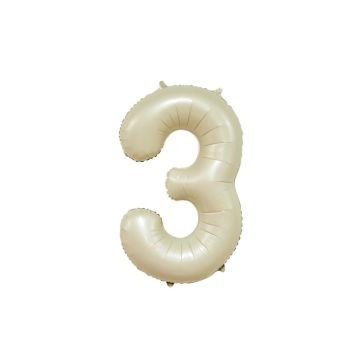 Folieballon Cijfer 3 - Creme - 86cm