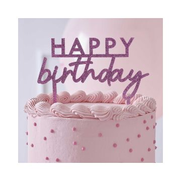 Glitter Caketopper Happy Birthday Acryl Roze Ginger Ray