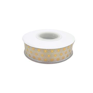 Satijnlint Geo Wit & Goud - 22 meter 