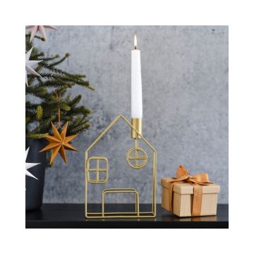 Metalen Huis Kaarshouder Goud - 20 x 13 cm 