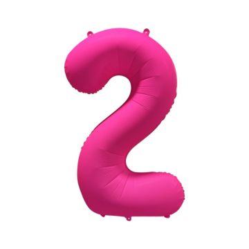 Folieballon Cijfer 2 Neon Roze