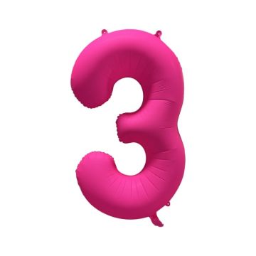 Folieballon Cijfer 3 Neon Roze