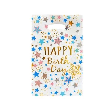 Uitdeelzakjes 'Happy Birthday' Metallic Blauw - 12 Stuks