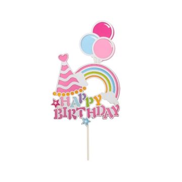 Taarttopper Happy Birthday Pastel - Een vrolijke blikvanger!