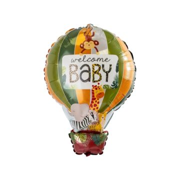 Folieballon Luchtballon Welcome Baby Jungle (90x58cm)