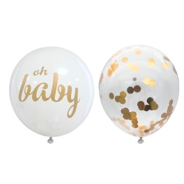 Ballonnen Oh Baby Wit & Goud (10st) 