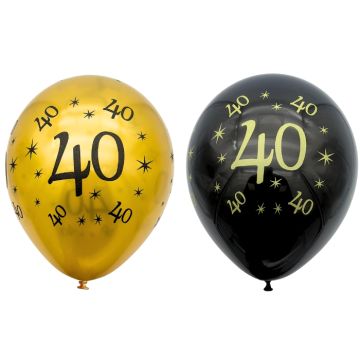 Ballonnen 40 Jaar Goud & Zwart (10st) 