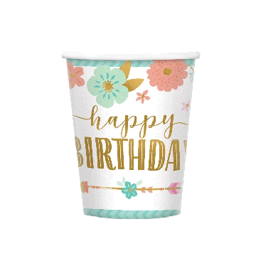 Bekers Boho Happy Birthday - 8st