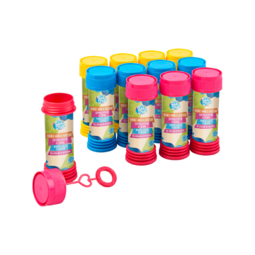 Set van 12 kleurrijke bellenblaasflesjes van 50ml, ideaal voor kinderfeestjes en uren speelplezier.