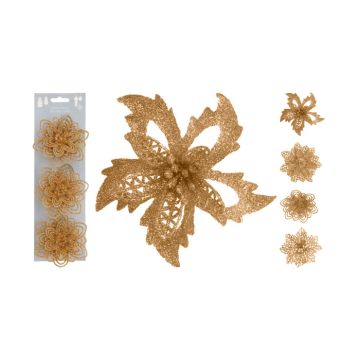 Bloem op clip Glitter Goud (3st) 