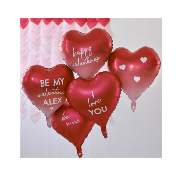 Hartjes Folieballonnen Valentijnsdag met stickers Ginger Ray (5st) 