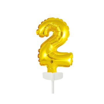 Folieballon Caketopper Cijfer 2 Goud