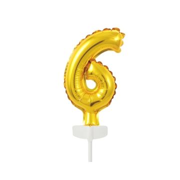 Mini Folieballon Caketopper Goud Cijfer 6 - 13cm