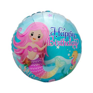 Folieballon Happy Birthday Zeemeermin (45cm)