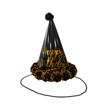 Gouden feesthoed met roze pompoms