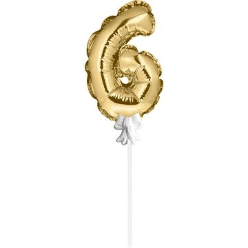 Mini Folieballon Caketopper Goud Cijfer 6