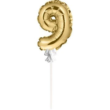 Mini Folieballon Caketopper Goud Cijfer 9
