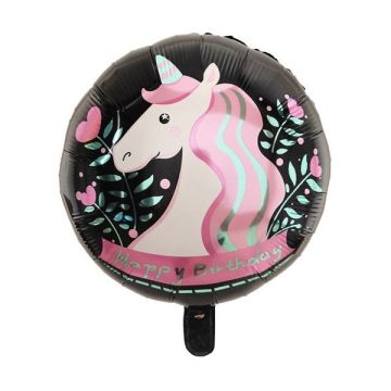 Folieballon Unicorn Happy Birthday Zwart