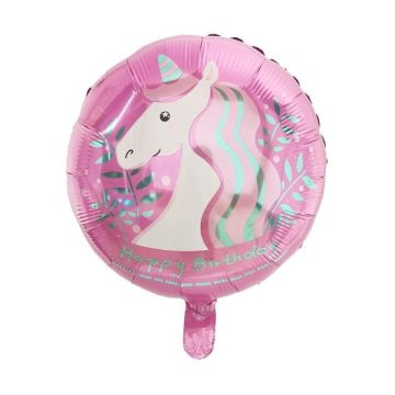 Folieballon Unicorn Happy Birthday Roze