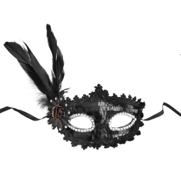 Masker Pailletten & Veren Zwart