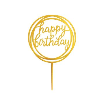 Caketopper Happy Birthday Rond Goud 