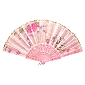 Roze waaier bedrukt met bloemen