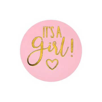 Stickers It's A Girl! Roze/Goud (24st) 