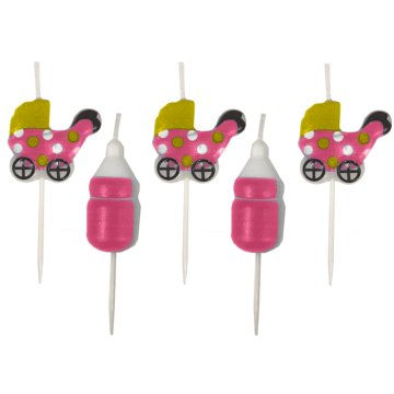 Kaarsjes Geboorte Roze (5st) 