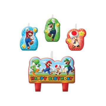 Kaarsjes Super Mario (4st)