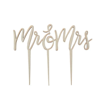 * Houten Taarttopper Mr & Mrs Ginger Ray