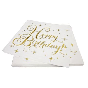 Servetten Happy Birthday Wit/Goud
