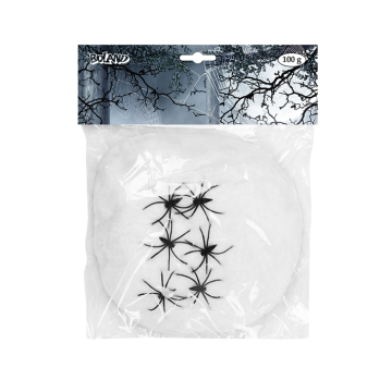 Spinnenweb Wit met 6 spinnen (100gr) 