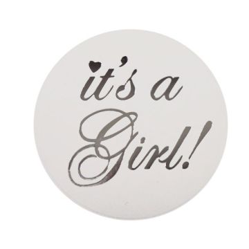 Stickers Rond It's a Girl! Zilver (24st)