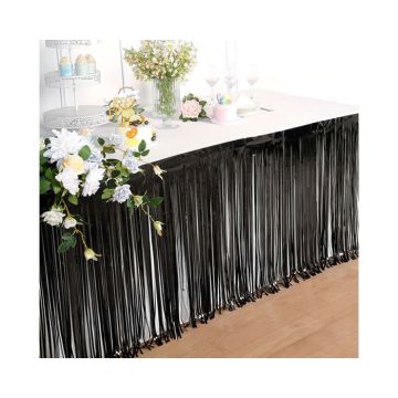 Folie Fringe Tafelrok Zwart (275x74cm) 