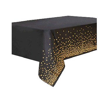 Plastic Tafelkleed Dots Zwart/Goud 