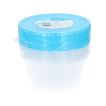 Voedselbewaardoos Transparant Rond + blauwe deksel 650ml (10st) 