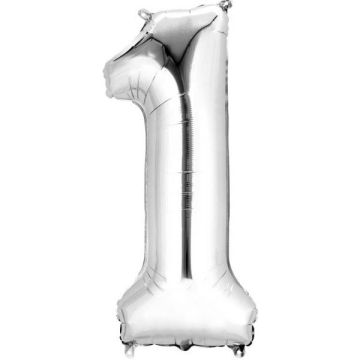 Folieballon 1 Zilver XL