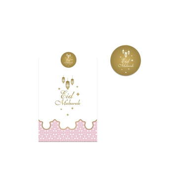 Papieren Zakjes + Stickers Eid Mubarak Roze (6st)