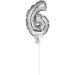 Mini Folieballon Caketopper Zilver Cijfer 6