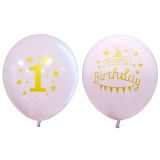 Ballonnen Happy Birthday 1 Roze (10st) 