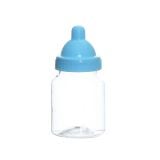 Set van 12 blauwe plastic papflesjes voor babyfeest traktaties, geschikt voor chocoladedragees en snoepjes