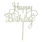 Cake Topper 'Happy Birthday' Zilver